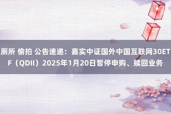 厕所 偷拍 公告速递：嘉实中证国外中国互联网30ETF（QDII）2025年1月20日暂停申购、赎回业务
