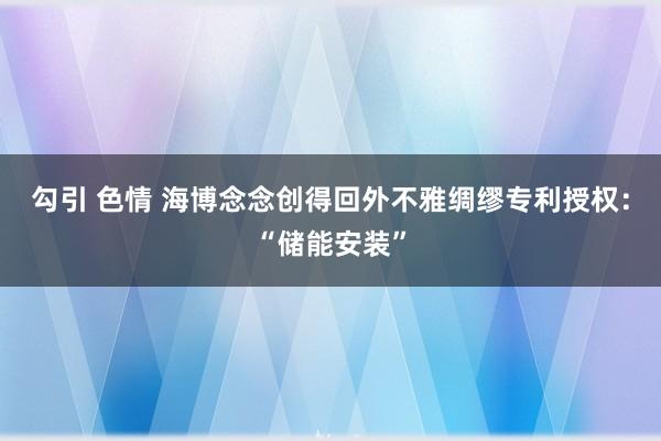 勾引 色情 海博念念创得回外不雅绸缪专利授权：“储能安装”